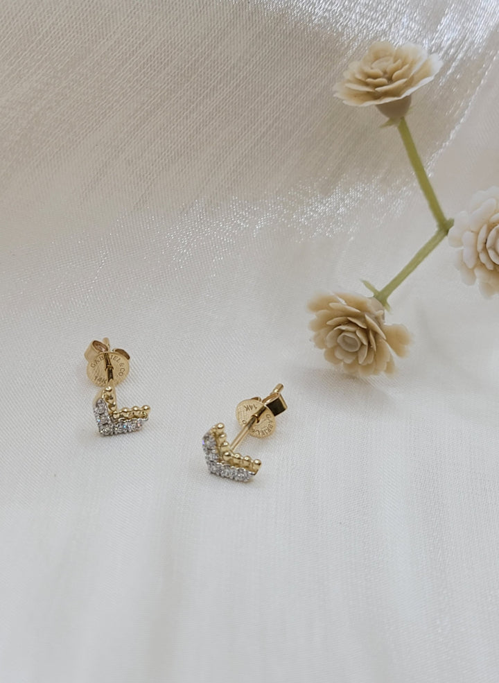14K Yellow Gold Diamond Chevron Earrings