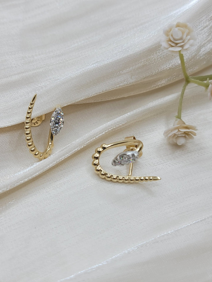 14K White & Yellow Gold Bujukan Diamond Stud Earrings
