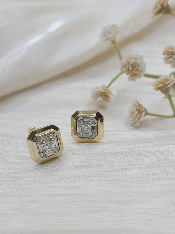 14K Yellow Gold Diamond Stud Earrings