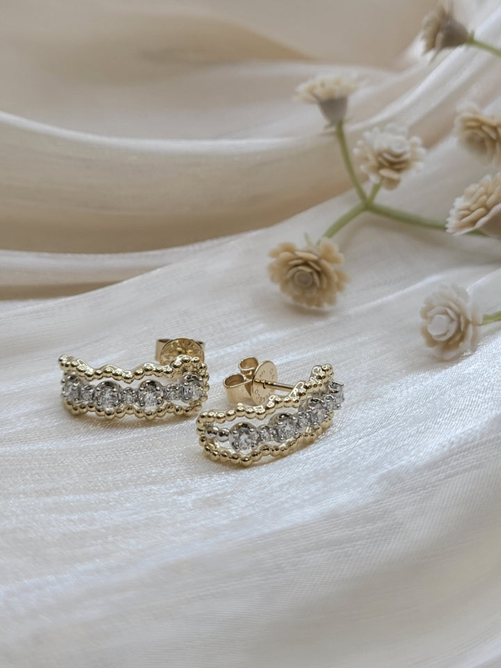 14K White & Yellow Gold Bujukan Diamond J Hoop Stud Earrings