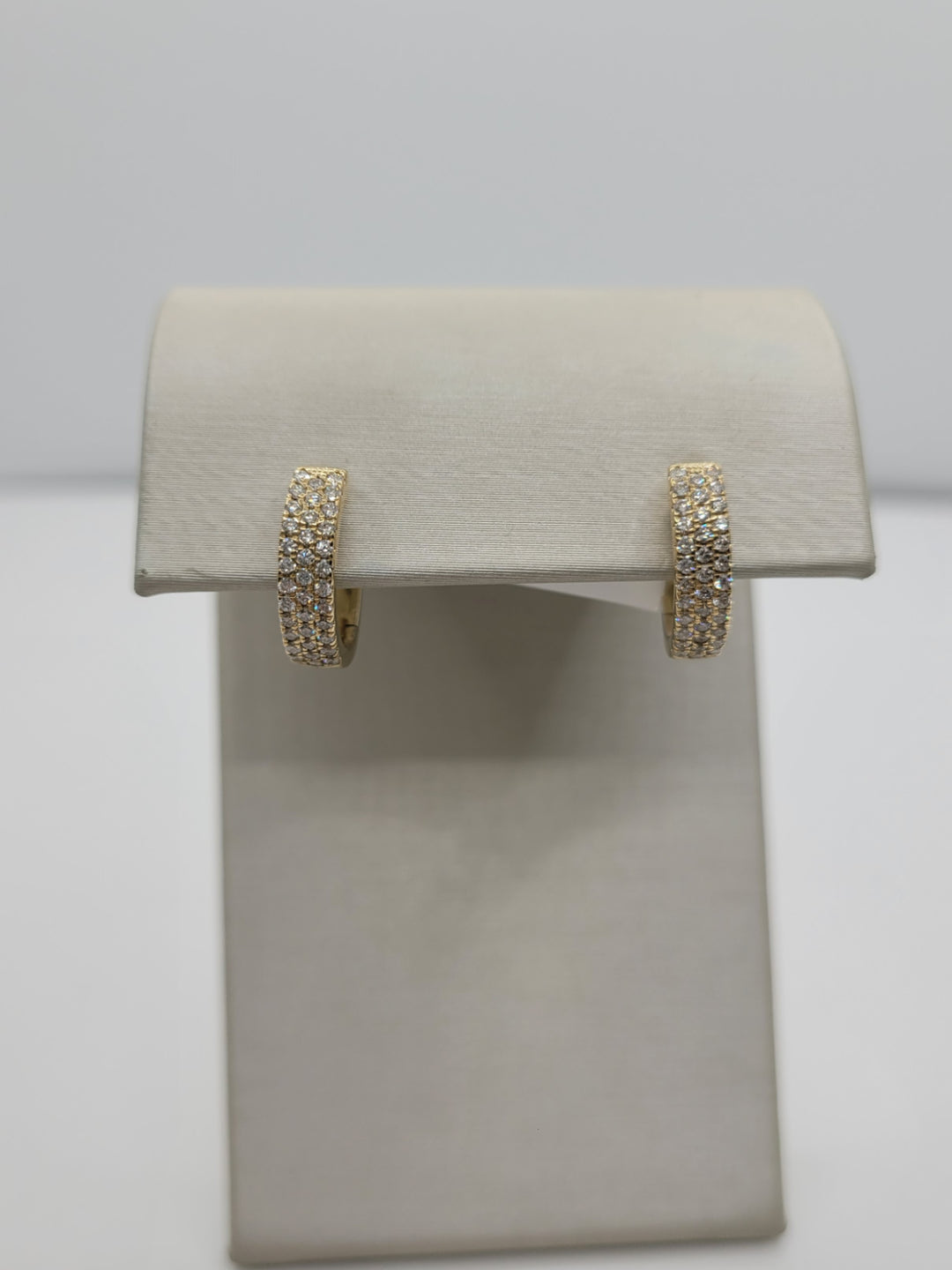 14K Yellow Gold 3-Row Pave Diamond Hoop Earrings