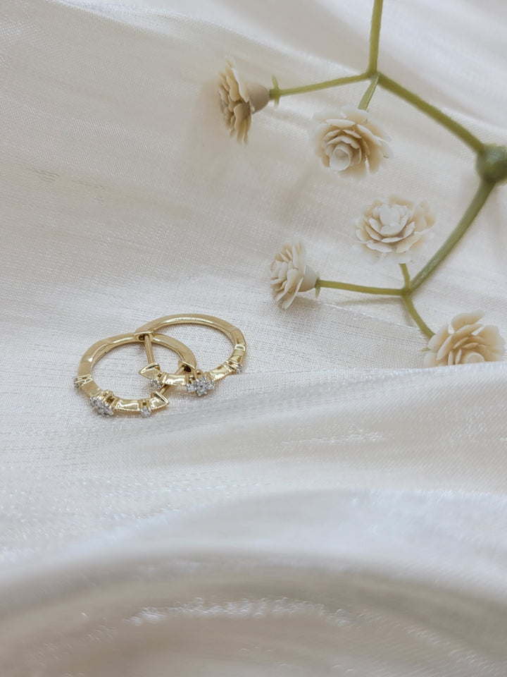 14K Yellow Gold "Gabriel & Co. " Contemporary Diamond Station Huggies Earrings