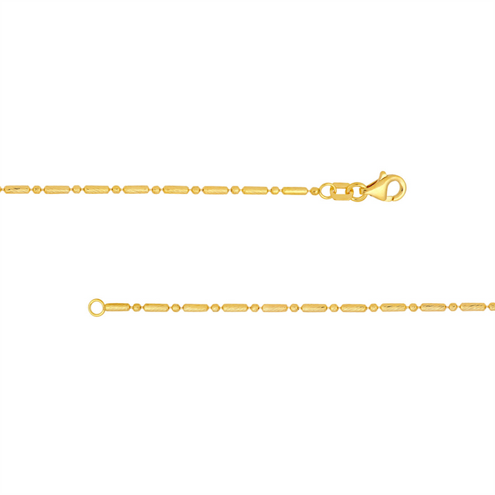 7.25" 14K Yellow Gold Bead And Long Bar Bracelet