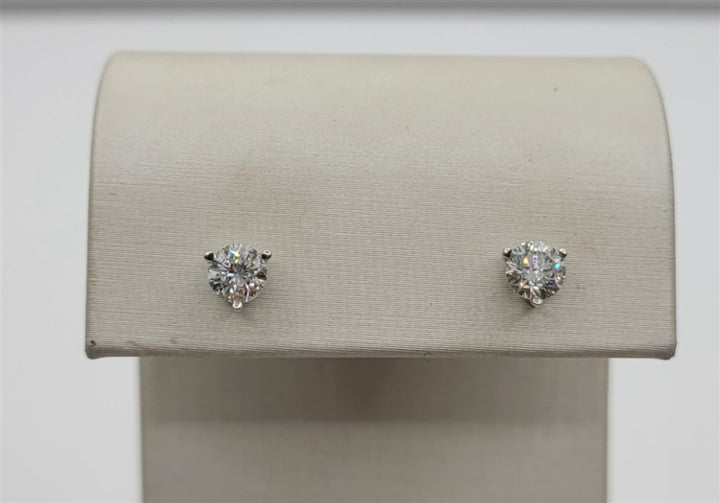 14K White Gold 1.03 Twt Round Cut Diamond Stud Earrings
