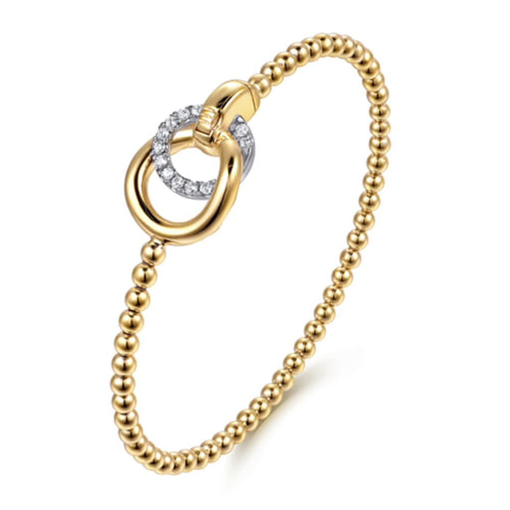 14K White & Yellow Gold Bujukan And Diamond Double Circle Bangle Bracelet