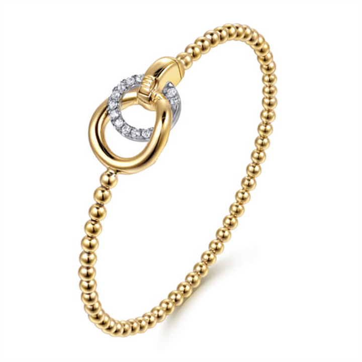 14K White & Yellow Gold Bujukan And Diamond Double Circle Bangle Bracelet