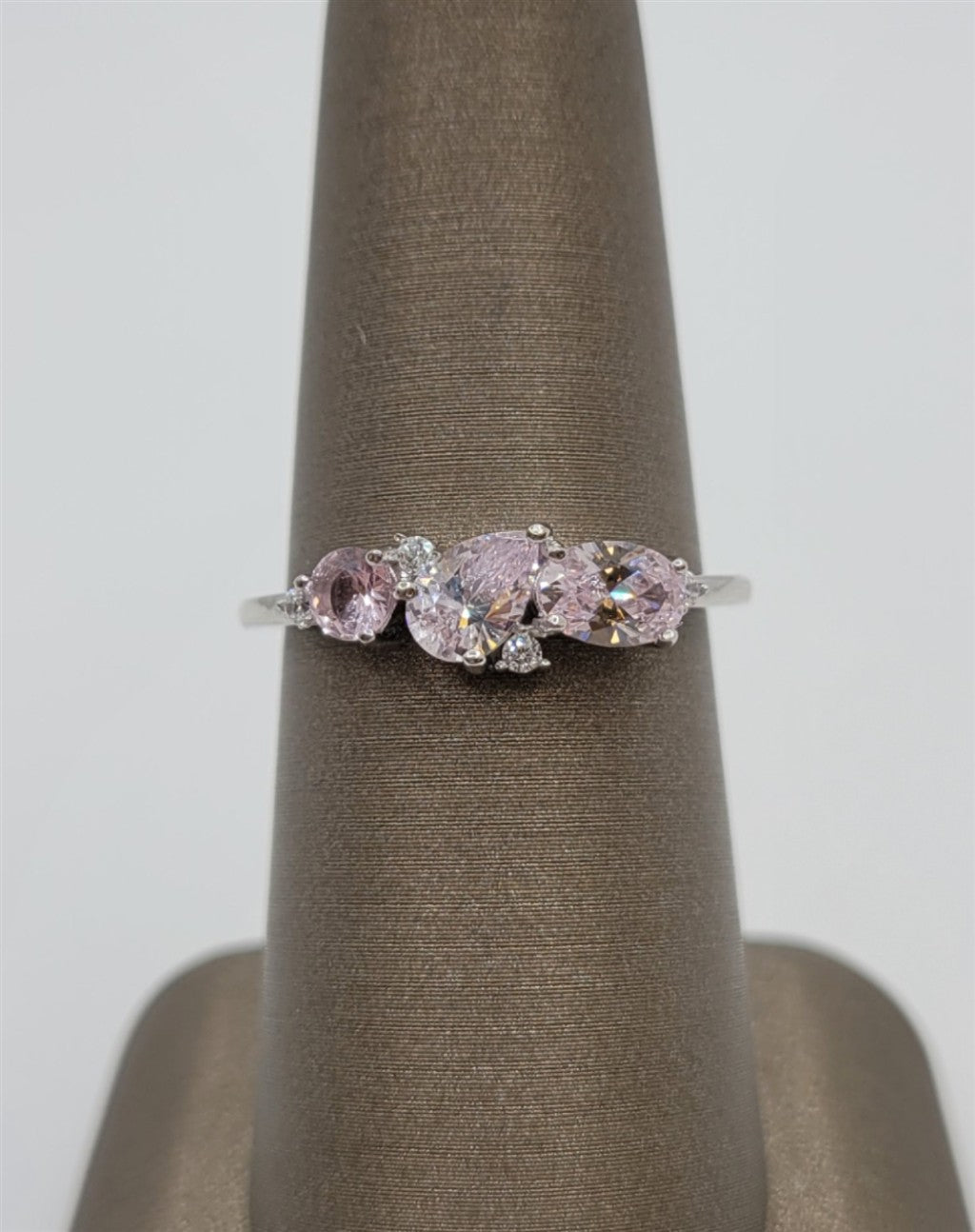 Sterling Silver Lab Grown Light Pink Tourmaline & Swarovski Crystal Ring