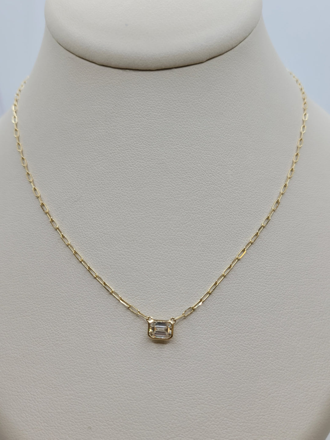 14K Yellow Gold Bezel Set Emerald Cut Diamond Necklace