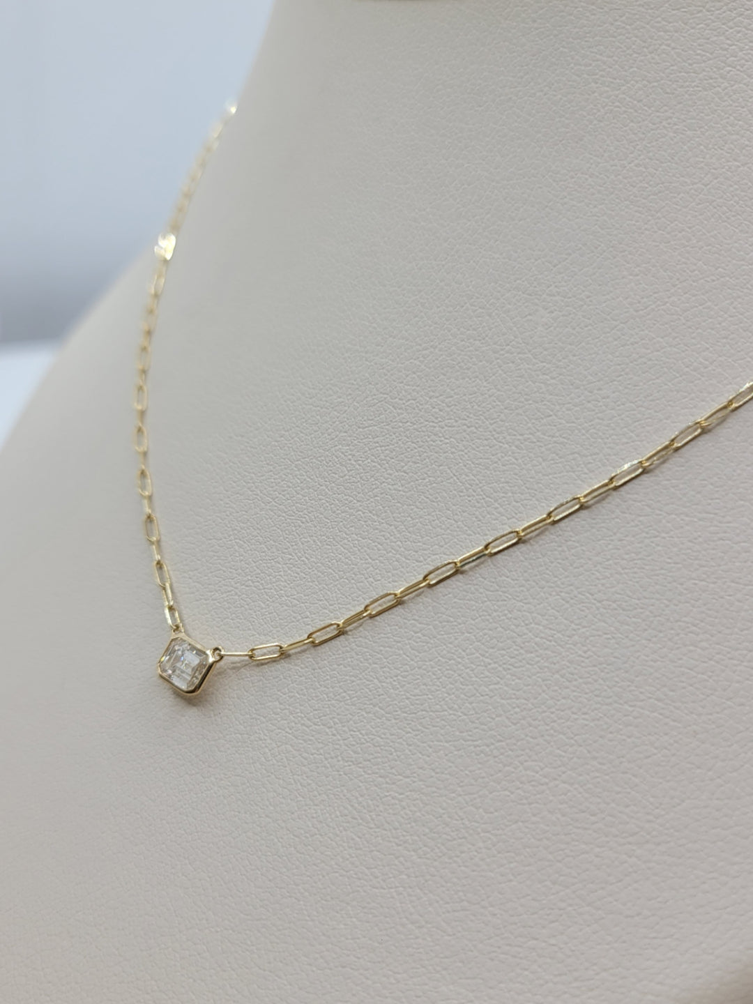 14K Yellow Gold Bezel Set Emerald Cut Diamond Necklace