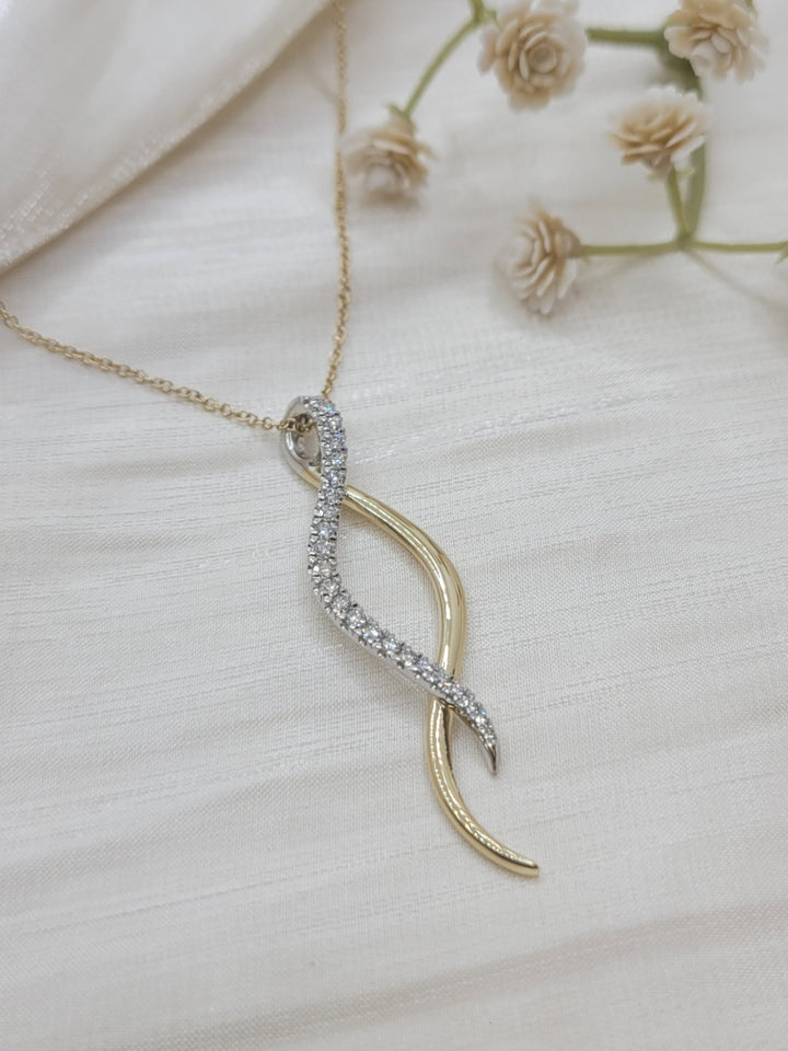 14K White & Yellow Gold Diamond Twisted Spike Drop Necklace