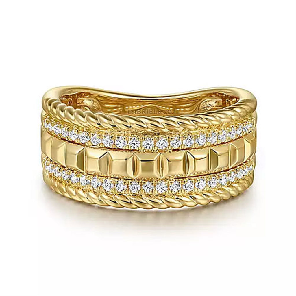14K Yellow Gold Wide Band Gabriel & Co Diamond Fashion Ring