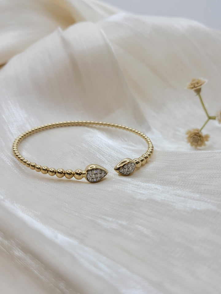 14K Yellow Gold Bujukan Pave Diamond Split Bangle Bracelet