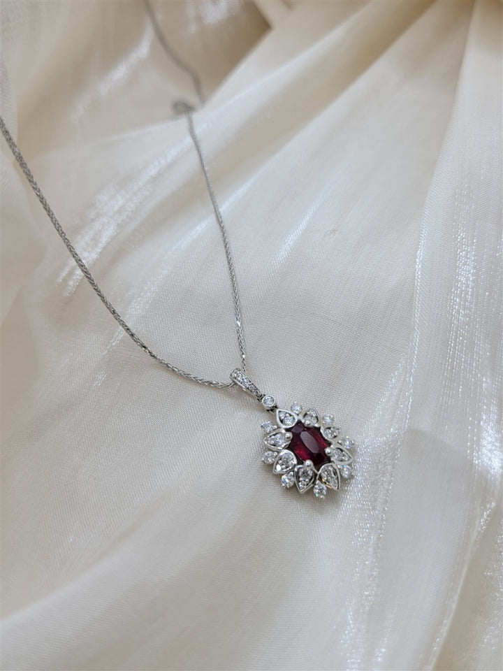 14K/18K White Gold Ruby And Diamond Starburst-Style Necklace