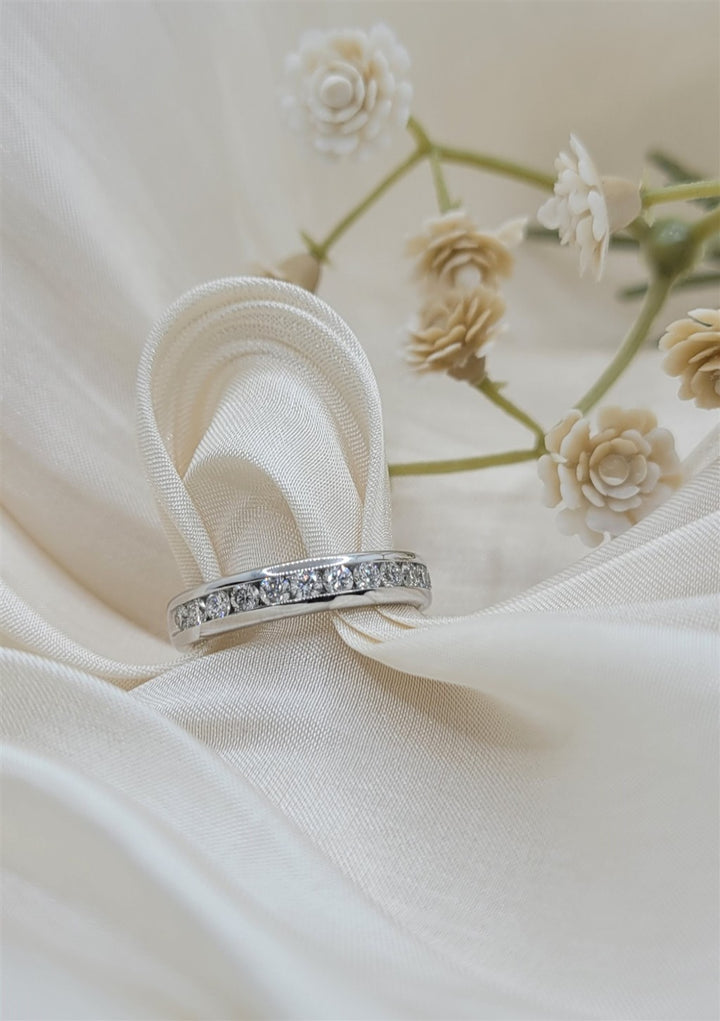 14K White Gold Channel Band Diamond Wedding Ring