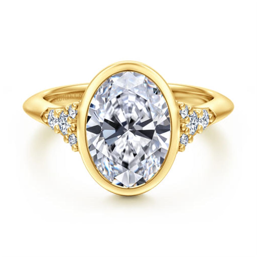 14K Yellow Gold Bezel Set Oval Diamond Engagement Ring Mounting