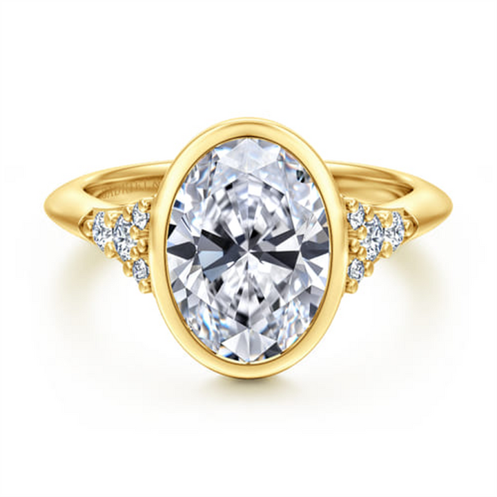 14K Yellow Gold Bezel Set Oval Diamond Engagement Ring Mounting