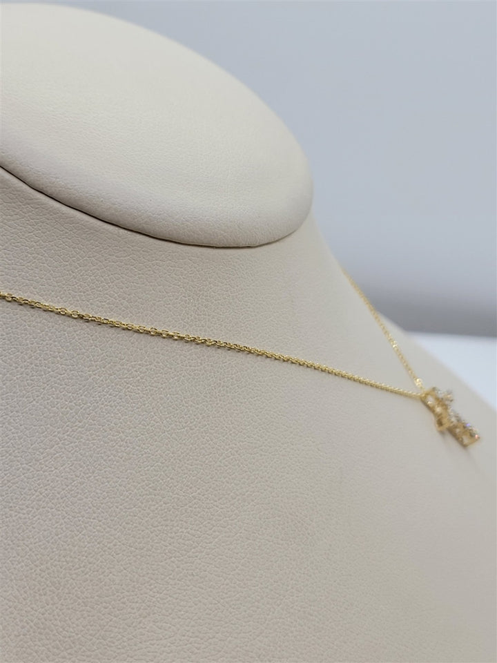 18" 14K Yellow Gold .25 Twt Petite Diamond Cross Pendant