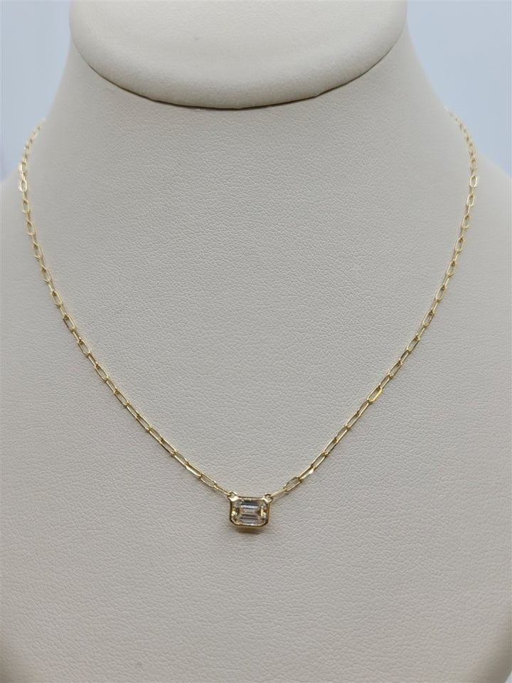 14K Yellow Gold Bezel Set Emerald Cut Diamond Necklace
