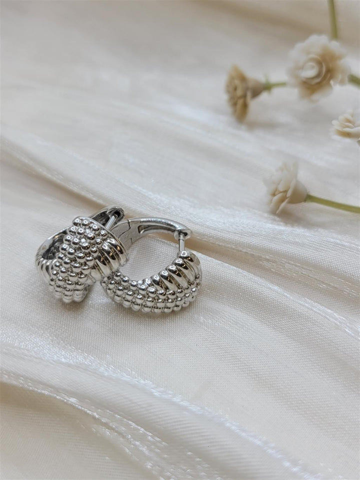 Sterling Silver Textured Crisscross Huggie Hoop Earrings