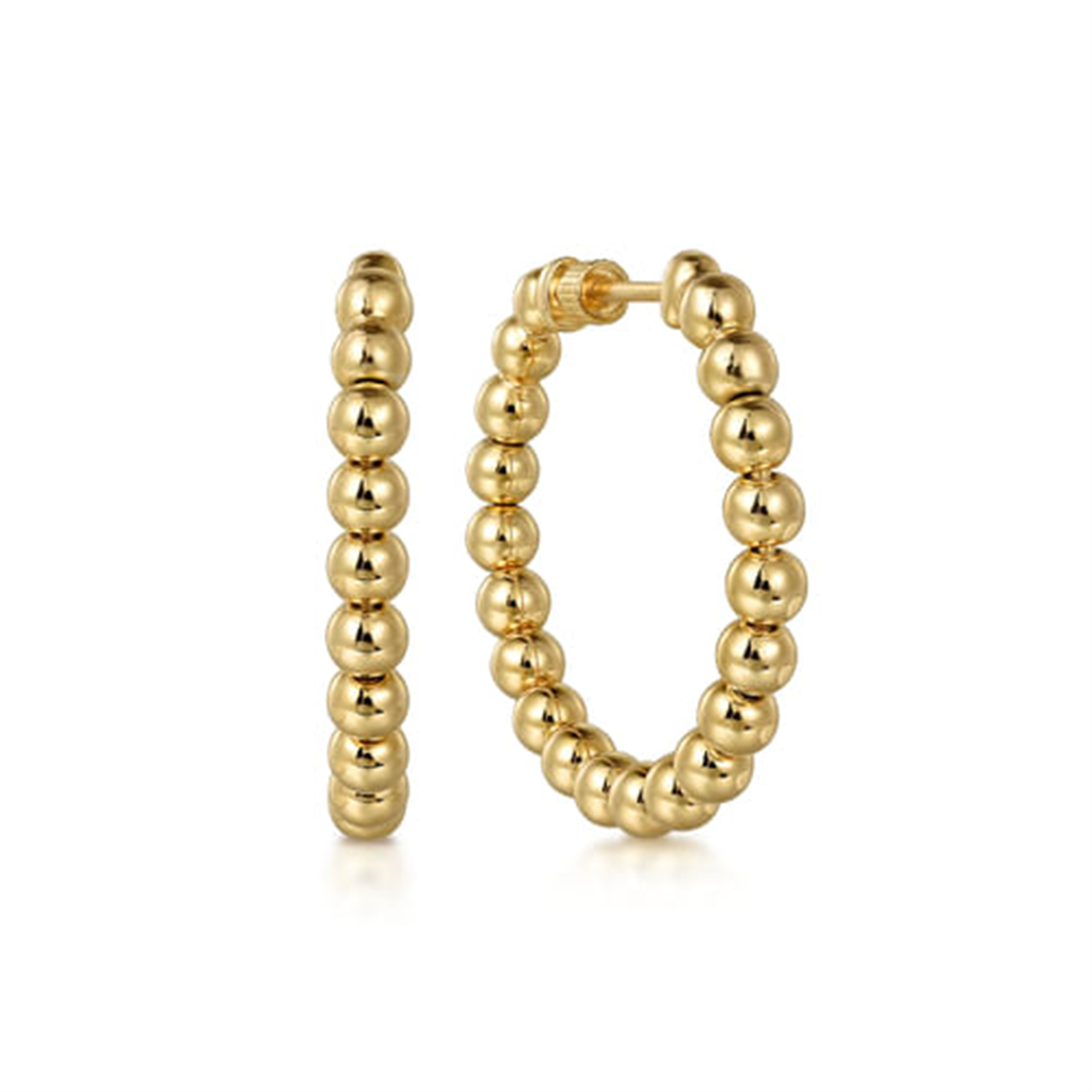 14K Yellow Gold Bujukan Beads Classic 30mm Hoop Earrings