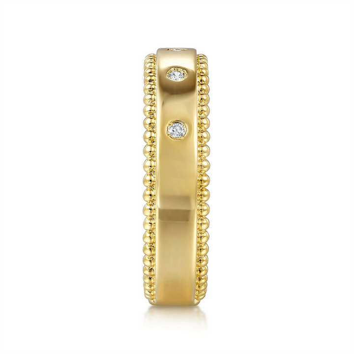 14K Yellow Gold "Gabriel & Co" Bujukan Diamond Bezel Wide Stackable Ring