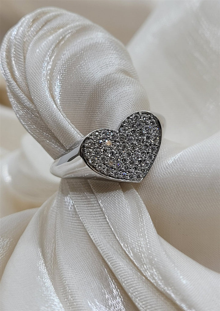 14K White Gold Diamond Heart Signet Ring