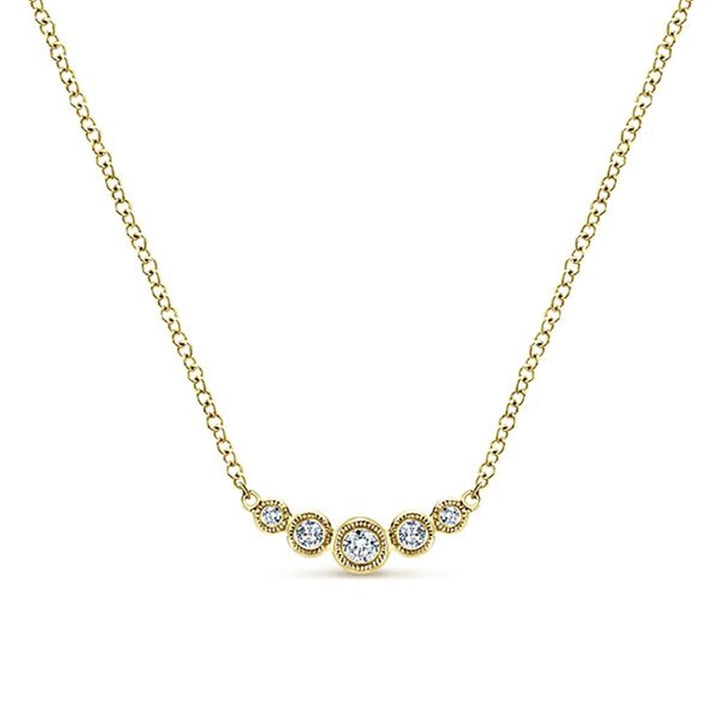 14K Yellow Gold "Gabriel & Co." Milgrained Bezel Set Diamond Fashion Necklace