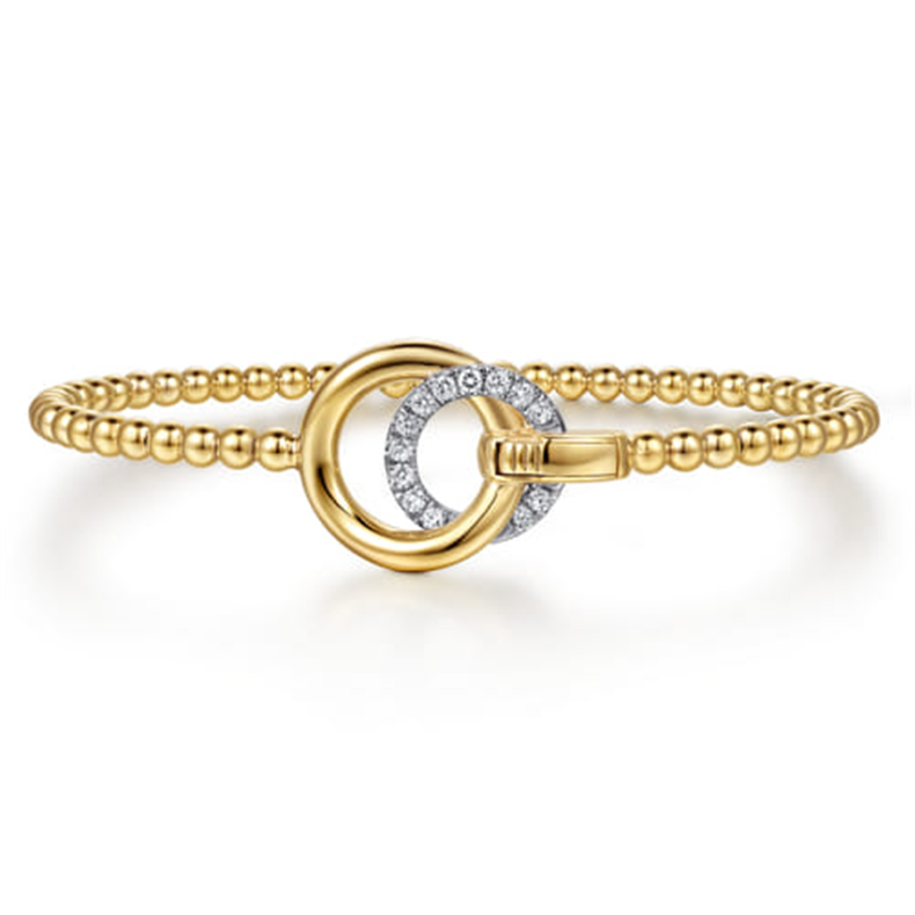 14K White & Yellow Gold Bujukan And Diamond Double Circle Bangle Bracelet