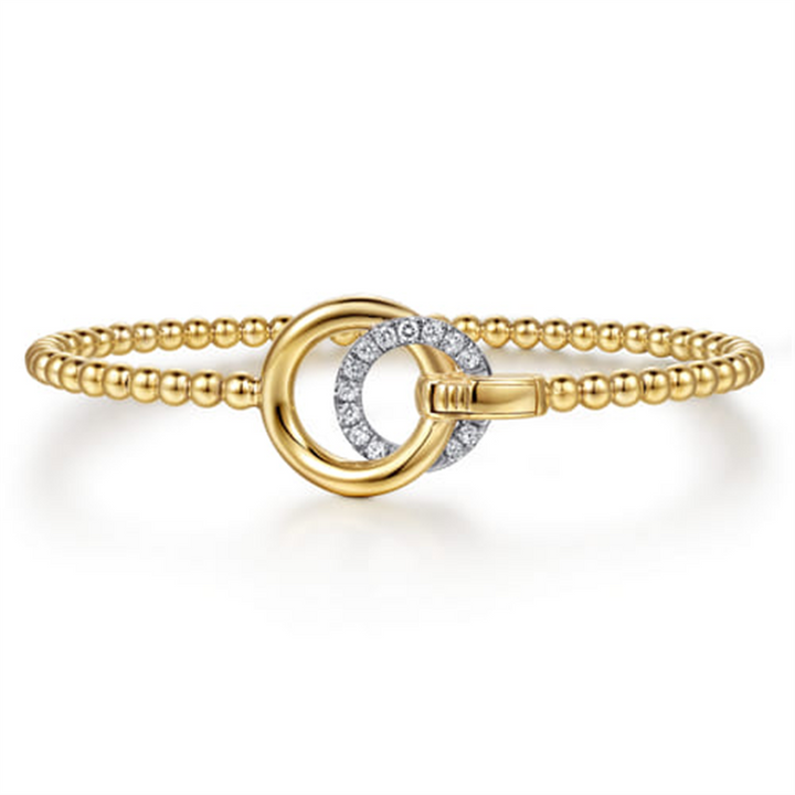14K White & Yellow Gold Bujukan And Diamond Double Circle Bangle Bracelet