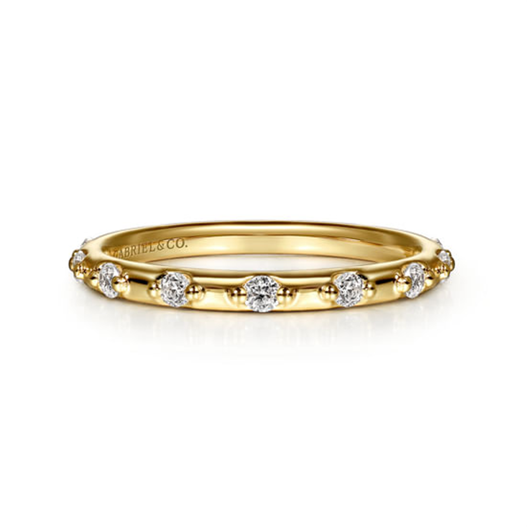 14K Yellow Gold Diamond Station Stackable Ring