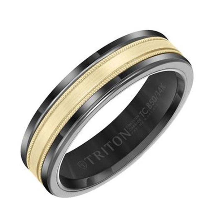 Black Tungsten & 14k Yelow Gold 6mm Wedding Ring