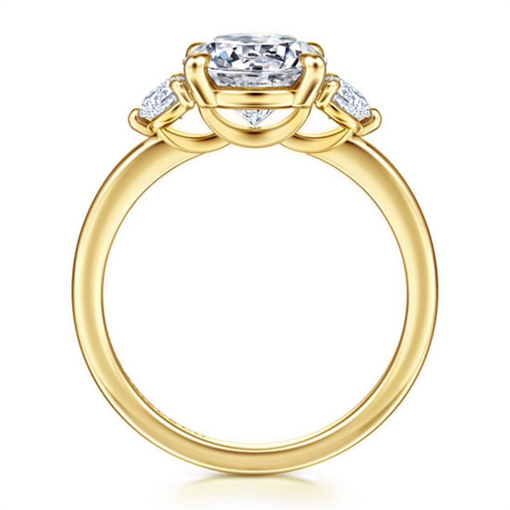 14K Yellow Gold Round Three Stone Diamond Engagement Ring Mounting