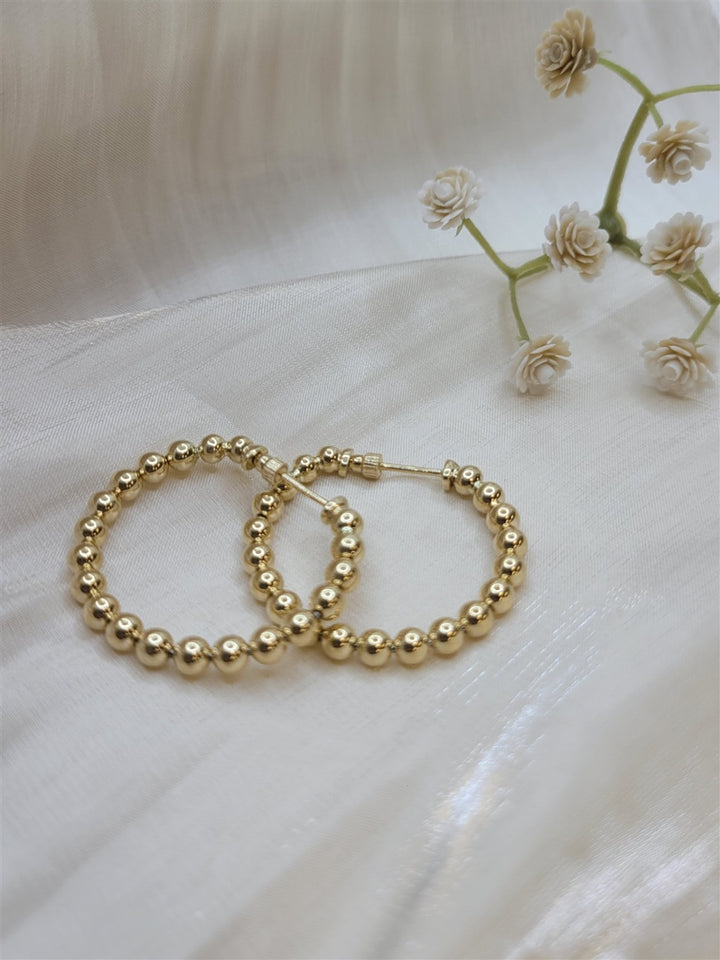14K Yellow Gold Bujukan Beads Classic 30mm Hoop Earrings