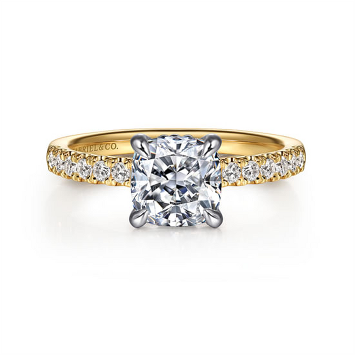 14K White-Yellow Gold Cushion Cut Diamond Engagement Ring Mounting