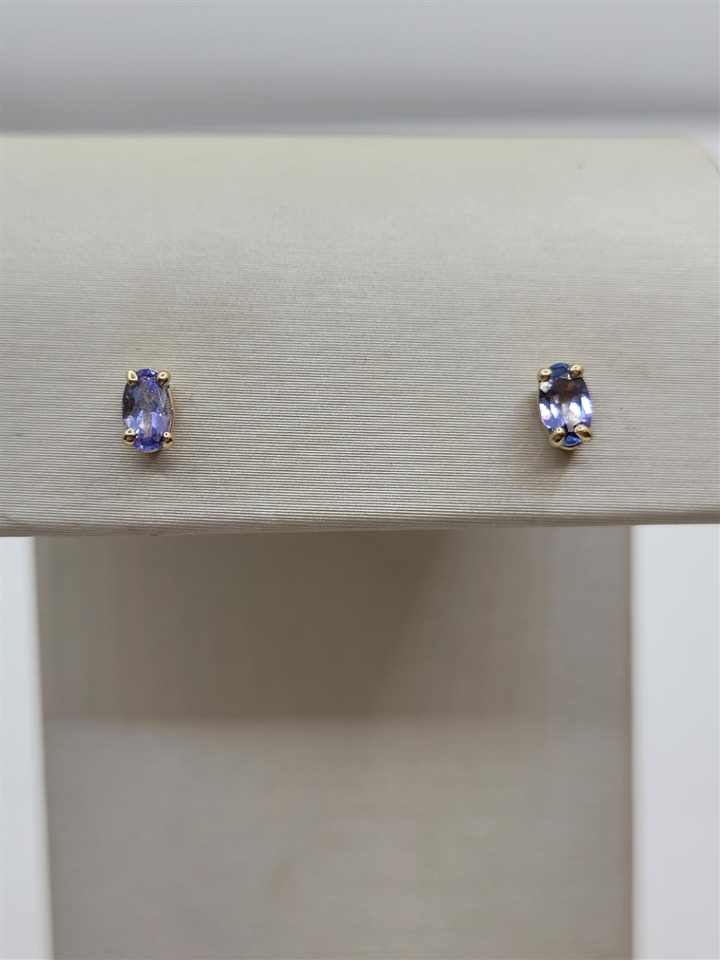 14K Yellow Gold Oval Cut Tanzanite Gemstone Earrings