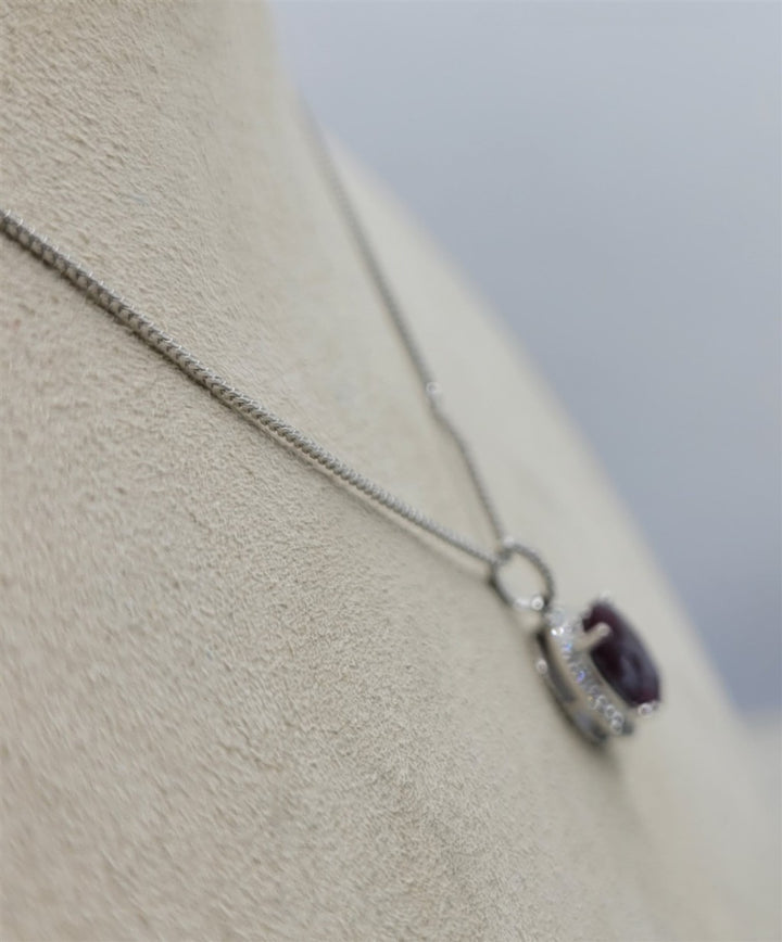 14K White Gold Lab Created Alexandrite & Diamond Gemstone Necklace
