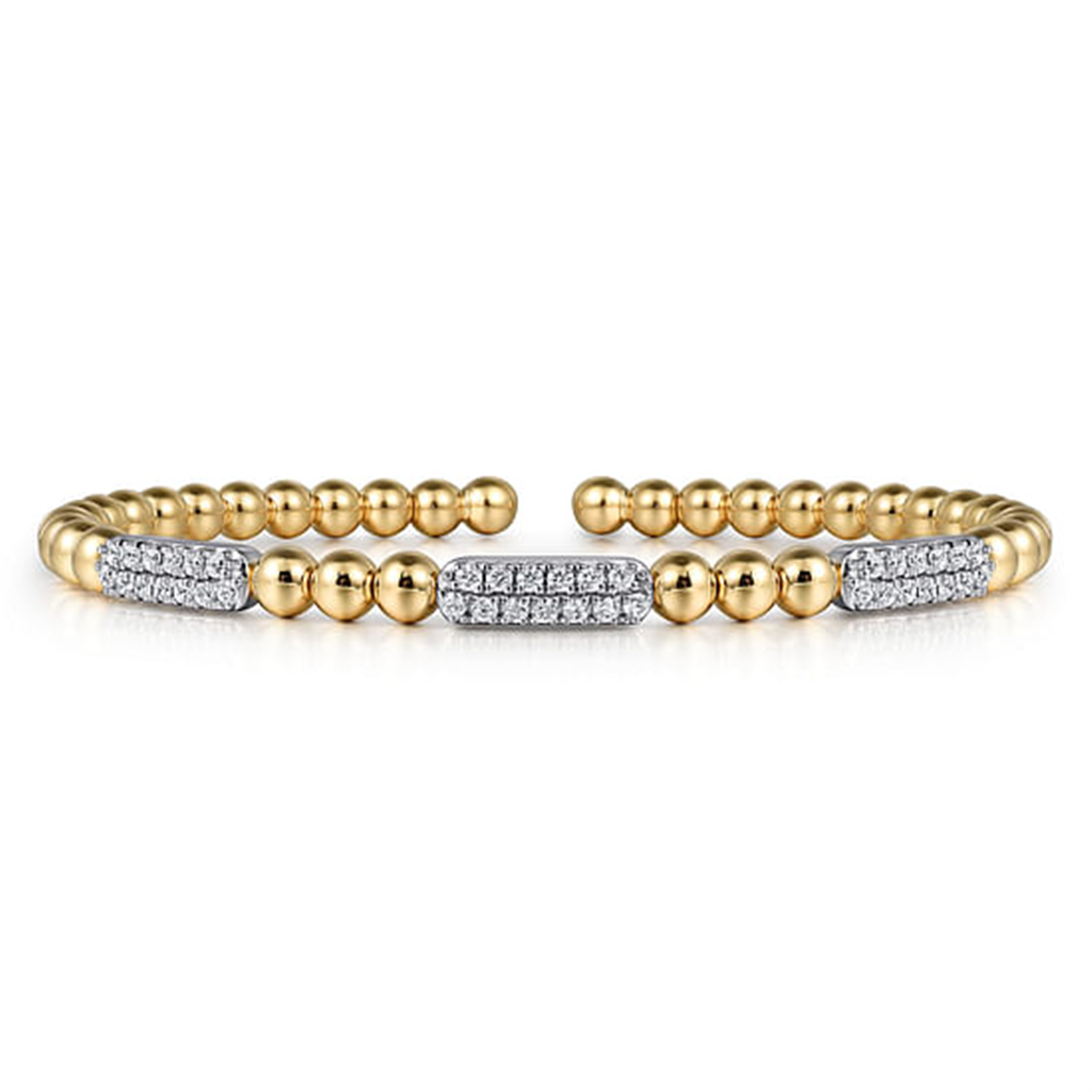 14K Two-Tone Gold "Gabriel & Co."  Bujukan Diamond Pave Station Bangle Bracelet