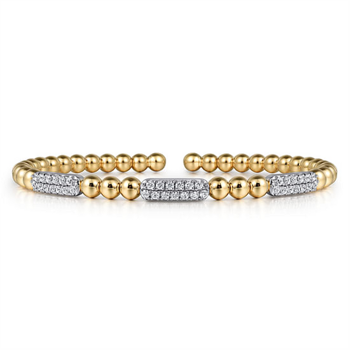 14K Two-Tone Gold "Gabriel & Co."  Bujukan Diamond Pave Station Bangle Bracelet