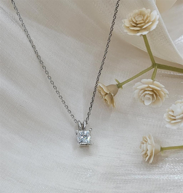 14K White Gold .70 ct Princess cut Diamond Necklace