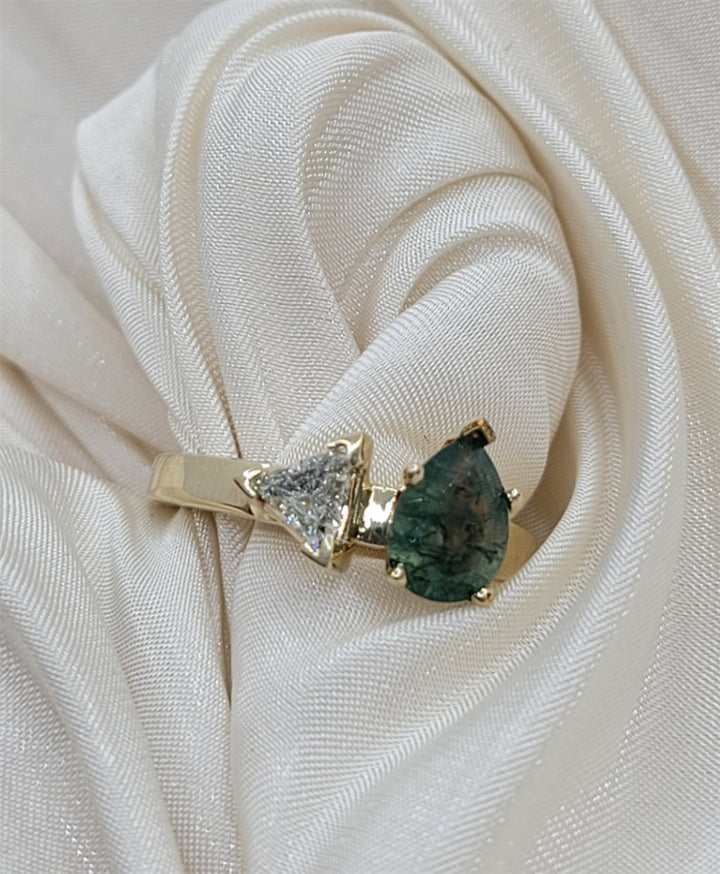14K Yellow Gold Moss Agate & Diamond Fashion Ring