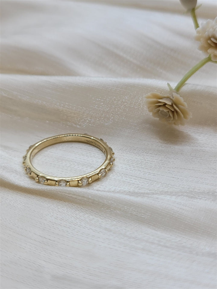 14K Yellow Gold Diamond Station Stackable Ring