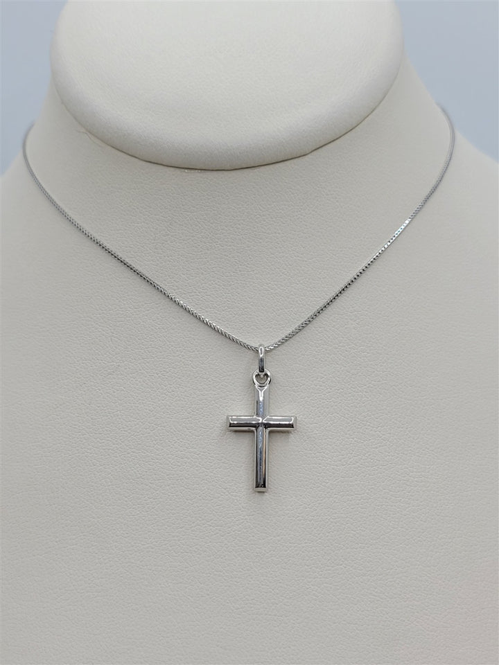 14K White Gold Polished Cross Pendant Necklace