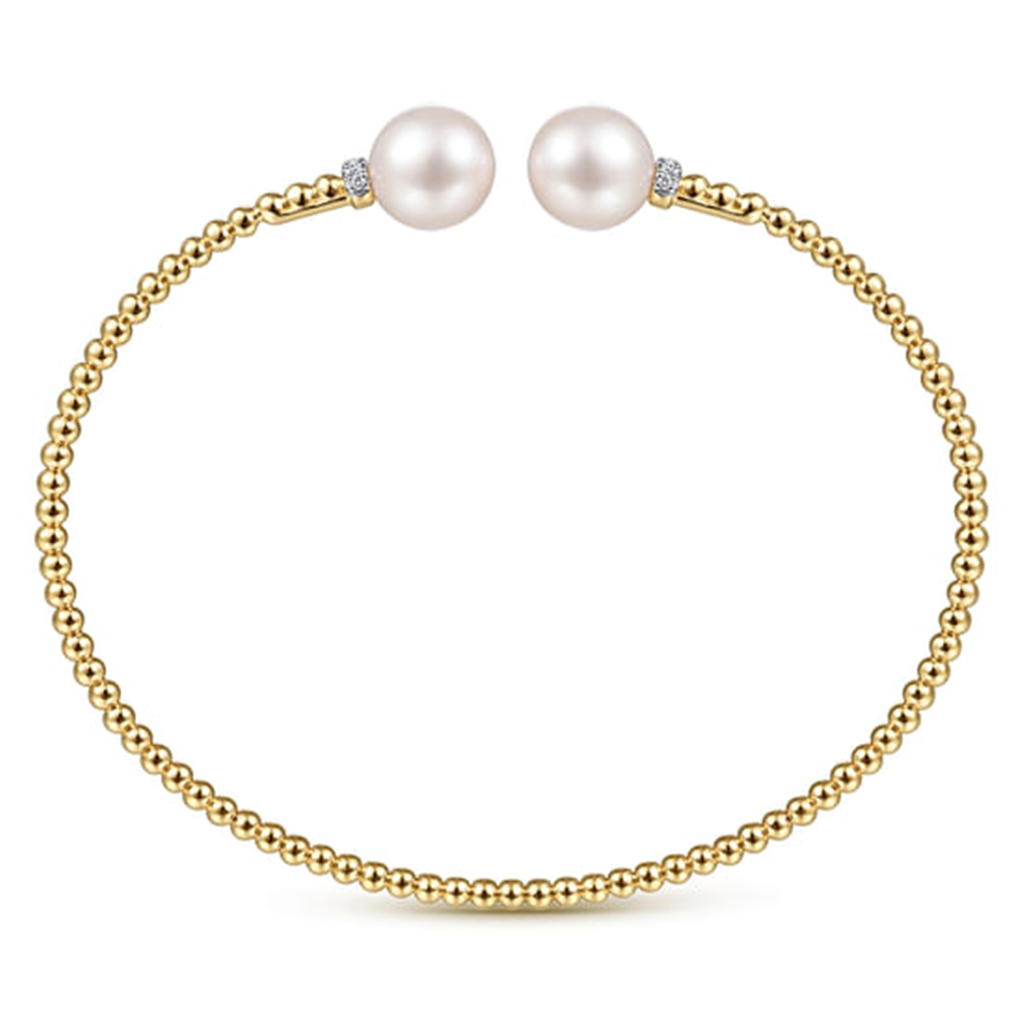 14K Yellow Gold Bujukan Diamond And Pearl Split Bangle