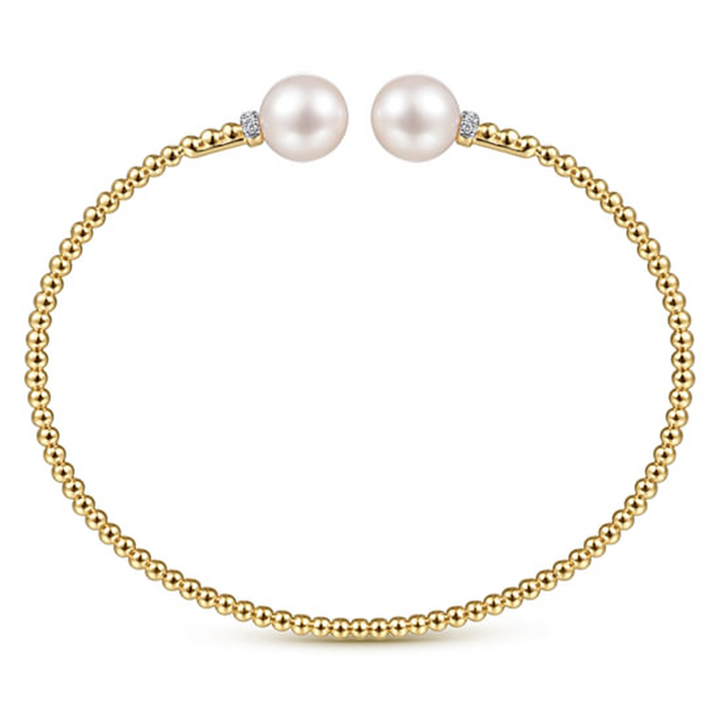 14K Yellow Gold Bujukan Diamond And Pearl Split Bangle