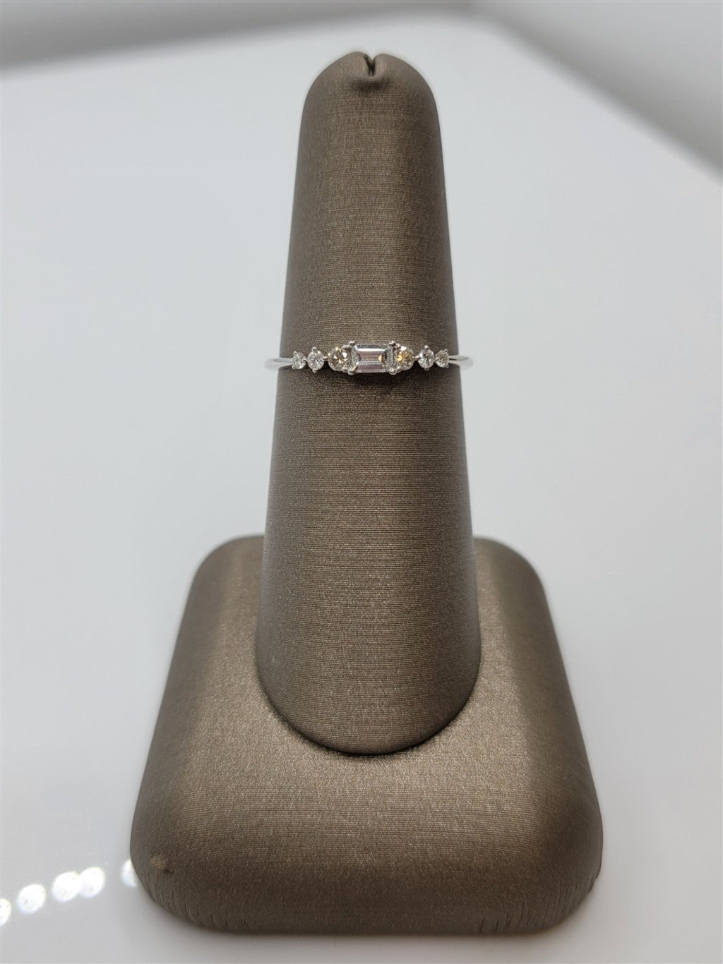 14K White Gold Baguette And Round Dainty Diamond Fashion Ring