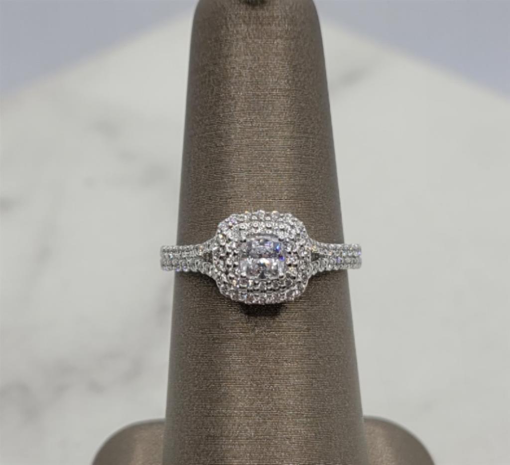 14K White Gold Double Halo Diamond Mounting Ring