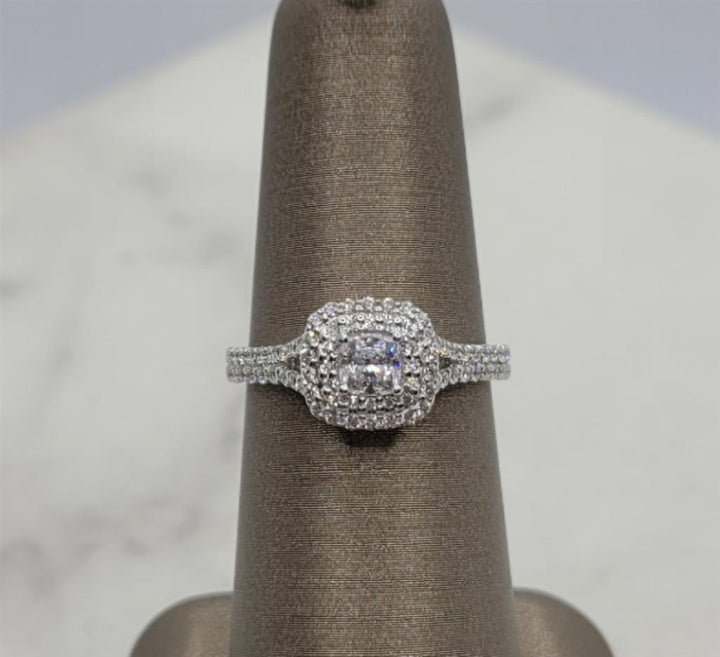 14K White Gold Double Halo Diamond Mounting Ring