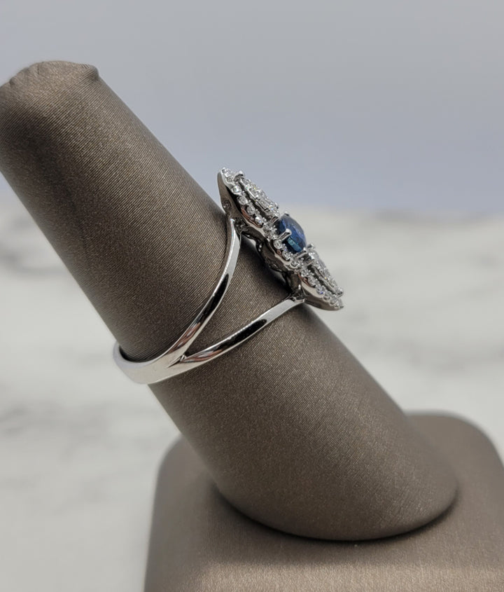 14K White Gold Blue Sapphire & Diamond Split-Shank Gemstone Ring