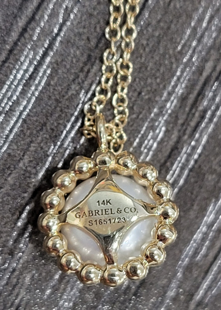 14K Yellow Gold "Gabriel & Co-Gaby" Pearl Necklace With Bujukan Halo