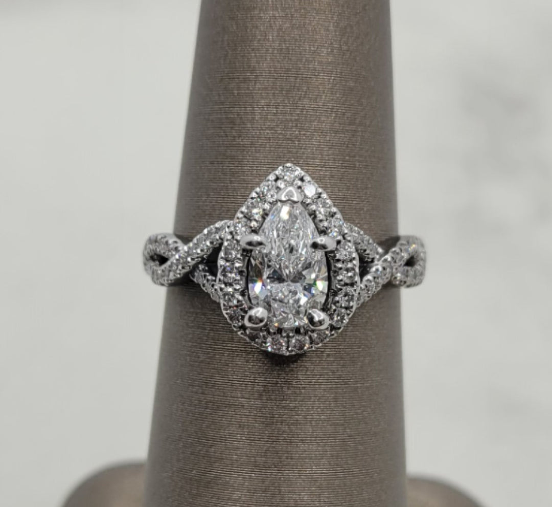 14K White Gold Halo Gabriel & Co Diamond Engagement Ring